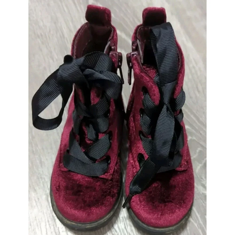 3 Pair Of Cat And Jack Infant‎ Girls Black, Gold & Maroon Combat Boots Size 5